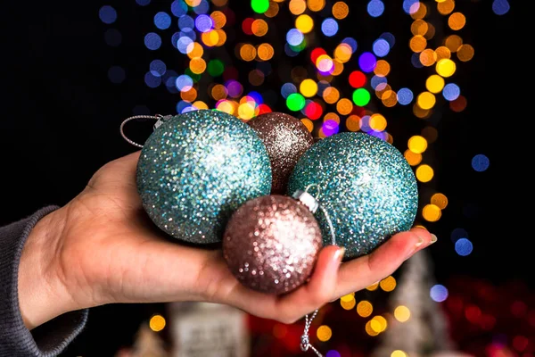 Decoraciones Del Árbol Navidad Con Luces Navidad — Foto de Stock
