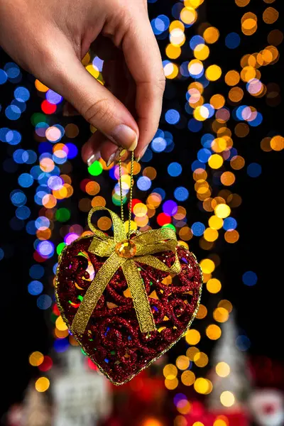 Kerstboom Decoraties Met Kerstverlichting — Stockfoto