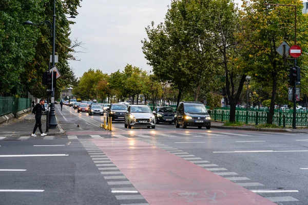 Biltrafik Vid Rusningstid Bilförorening Trafikstockning Bukarest Rumänien 2022 — Stockfoto