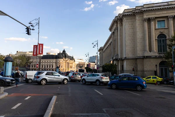 Автомобильное Движение Час Пик Загрязнение Автомобилей Пробка Бухаресте Румыния 2022 — стоковое фото