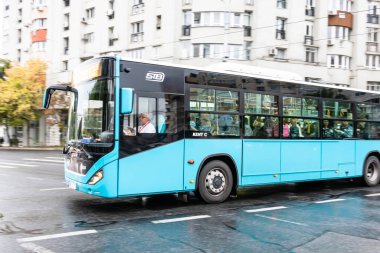 Bus in traffic. STB public transport Bucharest, Romania, 2022 clipart