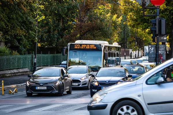 Bus Dans Circulation Stb Transports Publics Bucarest Roumanie 2022 — Photo