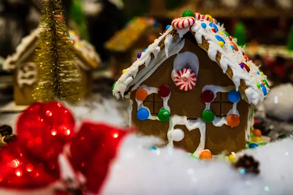 stock image Christmas tree decorations with Christmas lights