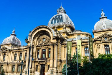 Famous CEC Palace, The Palace of the Savings Bank in the historical center of Bucharest on Victory street, Romania, 2022