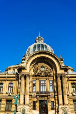Famous CEC Palace, The Palace of the Savings Bank in the historical center of Bucharest on Victory street, Romania, 2022