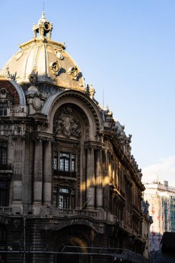 Historic building architecture in Bucharest, Romania, 2022