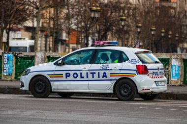 Romanian Police Car (Politia Rutiera) in Bucharest traffic, Romania, 2022