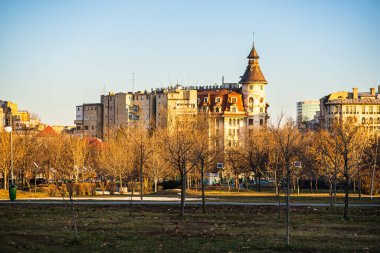 Historic building architecture in Bucharest, Romania, 2022