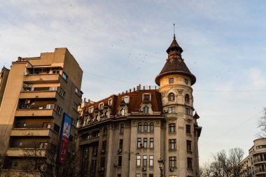Historic building architecture in Bucharest, Romania, 2022
