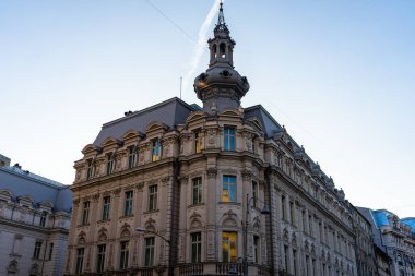 Historic building architecture in Bucharest, Romania, 2022