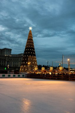 People at Bucharest Christmas Market in downtown Bucharest, Romania, 2022