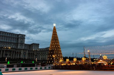 People at Bucharest Christmas Market in downtown Bucharest, Romania, 2022