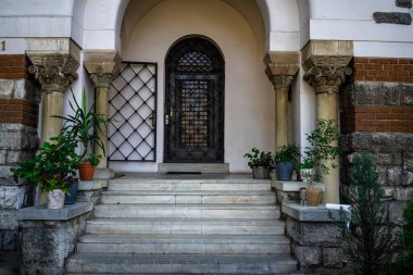 Historic building architecture in Bucharest, Romania, 2022