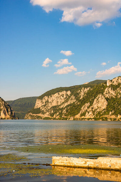 Beautiful view at Danube Gorge (Iron Gates), Danube river landscape on sunny day