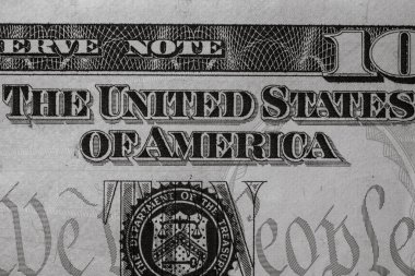 USD banknotlarının detaylarına özen göster. Birleşik Devletler dolar banknotlarının makro detaylarını kapat. Dünya para kavramı, enflasyon ve ekonomi kavramı