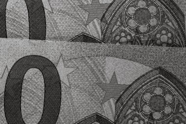 EURO banknotlarının detaylarına özen göster. EURO banknotlarının makro detaylarını kapat. Dünya para kavramı, enflasyon ve ekonomi kavramı