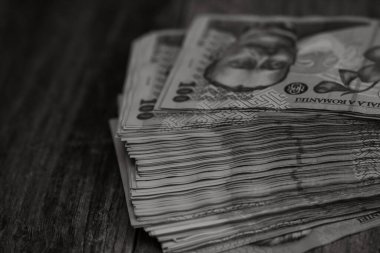 LEI banknotlarının ayrıntıları. Rumen LEI banknotlarının hisseleri. Dünya para kavramı, enflasyon ve ekonomi kavramı