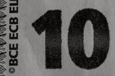 EURO 'nun para banknotlarının makro detaylarını, EURO' nun detaylı fotoğraflarını kapat. Dünya para kavramı, enflasyon ve ekonomi kavramı