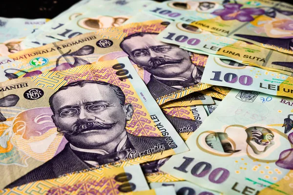 Montón Dinero Rumano Lei Ron Leu Money Moneda Europea — Foto de Stock