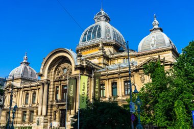 Famous CEC Palace, The Palace of the Savings Bank in the historical center of Bucharest on Victory street, Romania, 2022