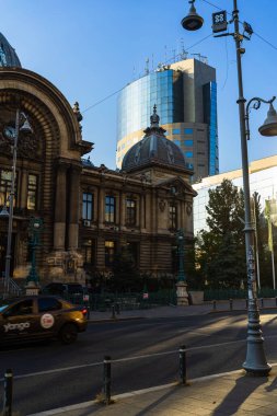 Famous CEC Palace, The Palace of the Savings Bank in the historical center of Bucharest on Victory street, Romania, 2022
