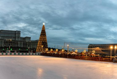 People at Bucharest Christmas Market in downtown Bucharest, Romania, 2022