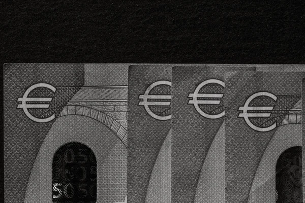 Selective focus on detail of euro banknotes. Close up macro detail of money banknotes, 50 euro isolated. World money concept, inflation and economy concept
