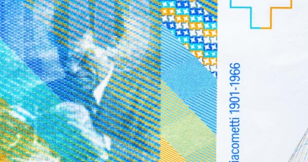 有选择地关注瑞士法郎钞票的细节 密切关注瑞士法郎钞票的宏观细节 世界货币概念 通货膨胀和经济概念 — 图库视频影像