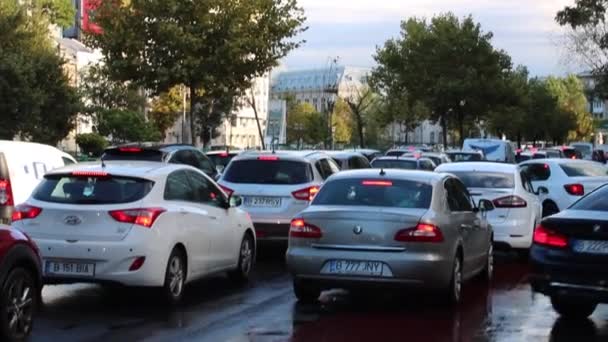 Auto Verkeer Spits Autovervuiling Files Boekarest Roemenië 2022 — Stockvideo