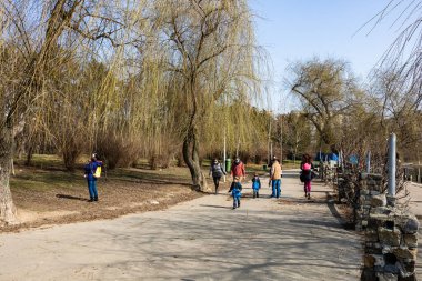 Beautiful city park and people having fun in Bucharest, Romania, 2023