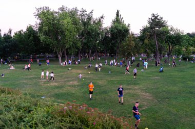 Beautiful city park and people having fun in Bucharest, Romania, 2023