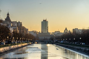 Bridge over Dambovita River. Cityscape Bucharest, Romania, 2023