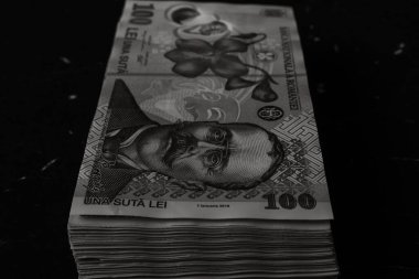 Bir yığın LEI Romanya parası. RON Leu Para Avrupa Para Birimi