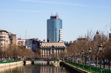 Bridge over Dambovita River. Cityscape Bucharest, Romania, 2023