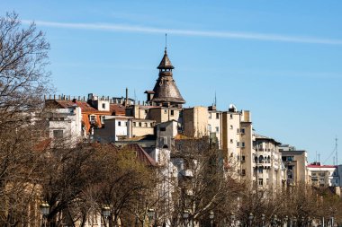Historic building architecture in Bucharest, Romania, 2022