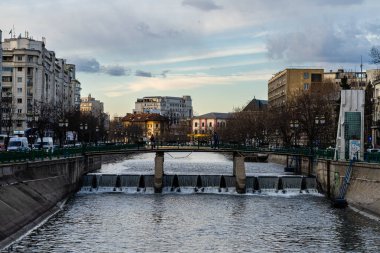 Bridge over Dambovita River. Cityscape Bucharest, Romania, 2023