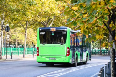 Trafikte otobüs. STB toplu taşımacılık Bükreş, Romanya, 2022