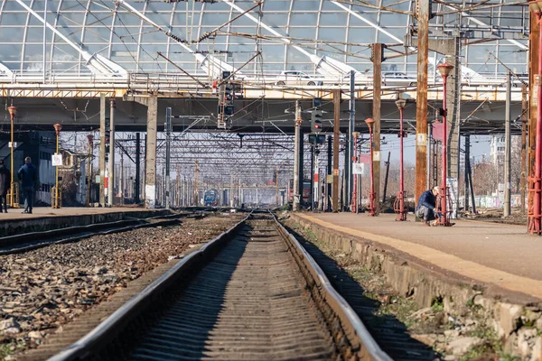 Zug Bewegung Oder Bahnsteig Des Nordbahnhofs Gara Nord Eisenbahninfrastruktur Bukarest — Stockfoto