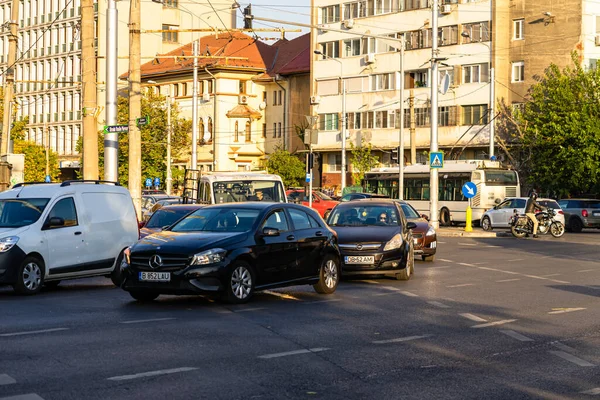 Tráfego Automóveis Hora Ponta Poluição Automóvel Engarrafamento Bucareste Roménia 2022 — Fotografia de Stock