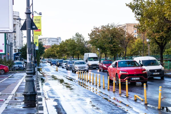 stock image Car traffic at rush hour, car pollution, traffic jam in Bucharest, Romania, 2022