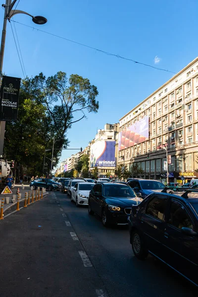 stock image Car traffic at rush hour, car pollution, traffic jam in Bucharest, Romania, 2022