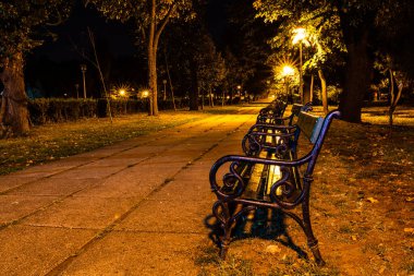 Empty bench at night in the park