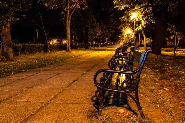 Empty Bench Night Park — Zdjęcie stockowe