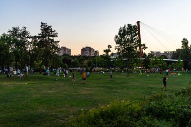 Beautiful city park and people having fun in Bucharest, Romania, 2023