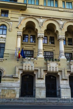 Historic building architecture in Bucharest, Romania, 2022