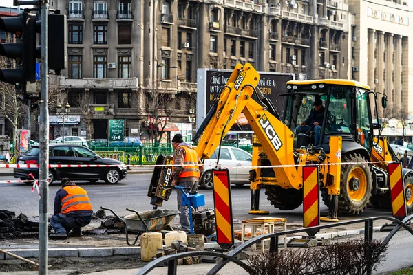 Экскаватор Пробке Промышленное Оборудование Строительной Площадке Бухаресте Румыния 2023 — стоковое фото
