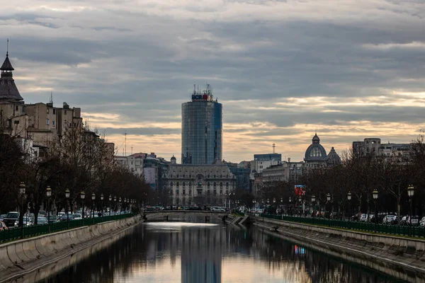 Bridge over Dambovita River. Cityscape Bucharest, Romania, 2023