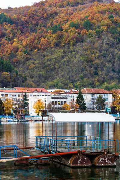 Vista Del Río Danubio Vegetación Ciudad Orsova Edificios Vista Frente —  Fotos de Stock