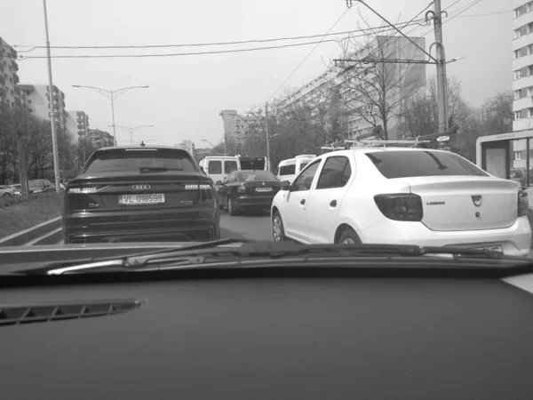 Car Traffic Pollution Traffic Jam City Downtown Bucharest Romania 2023 — Photo
