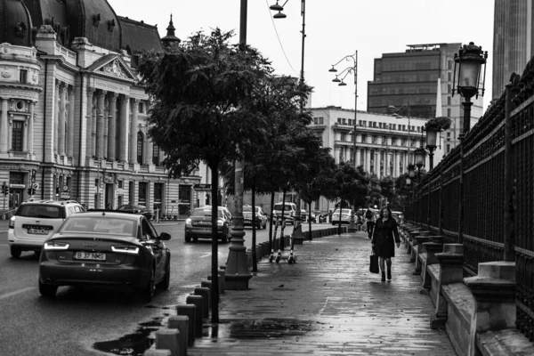 Car Traffic Pollution Traffic Jam City Downtown Bucharest Romania 2023 —  Fotos de Stock